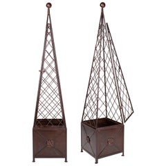 Pair of Classical French Style Iron Obelisks with Base