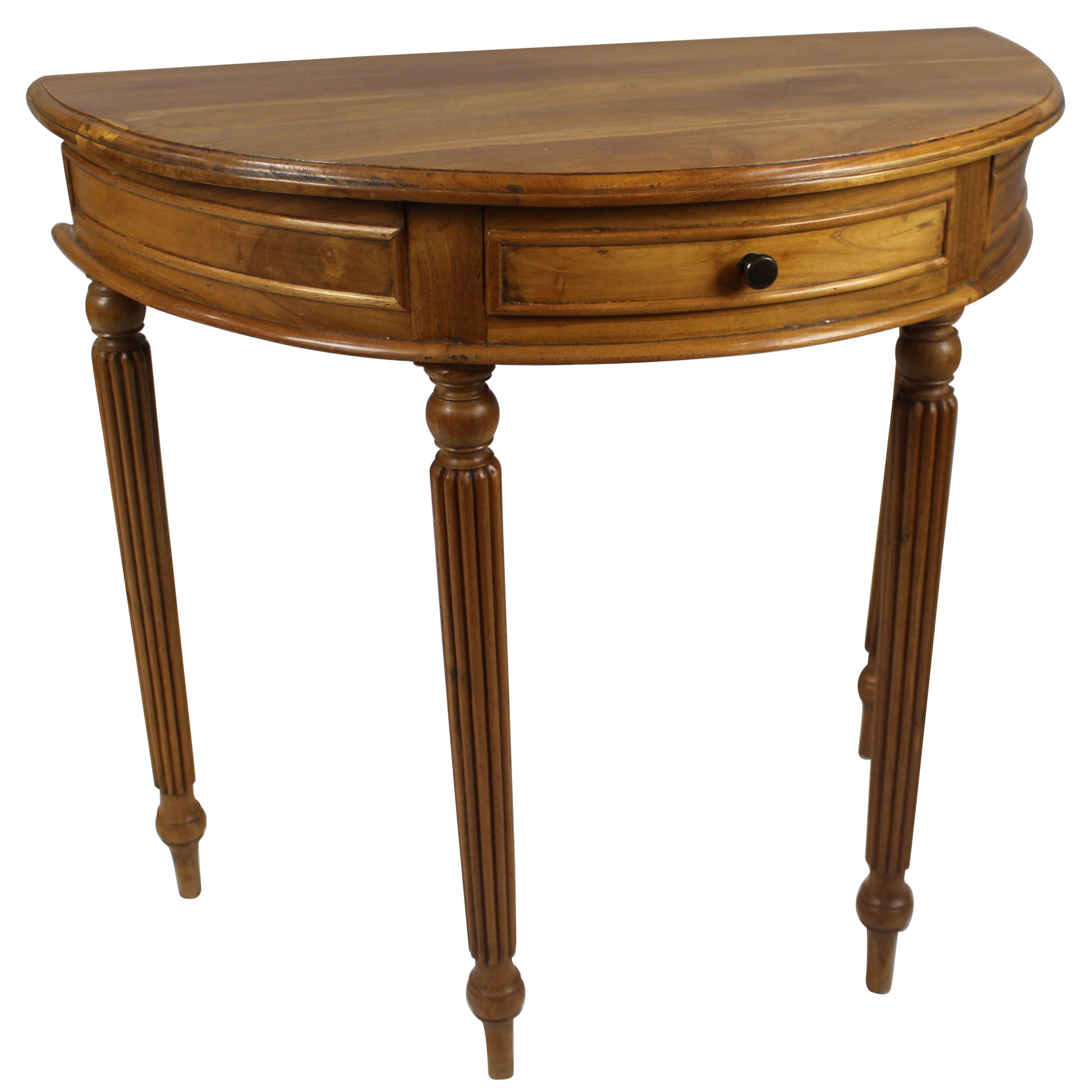 Vintage Stripped Mahogany Carved Demilune Side Table