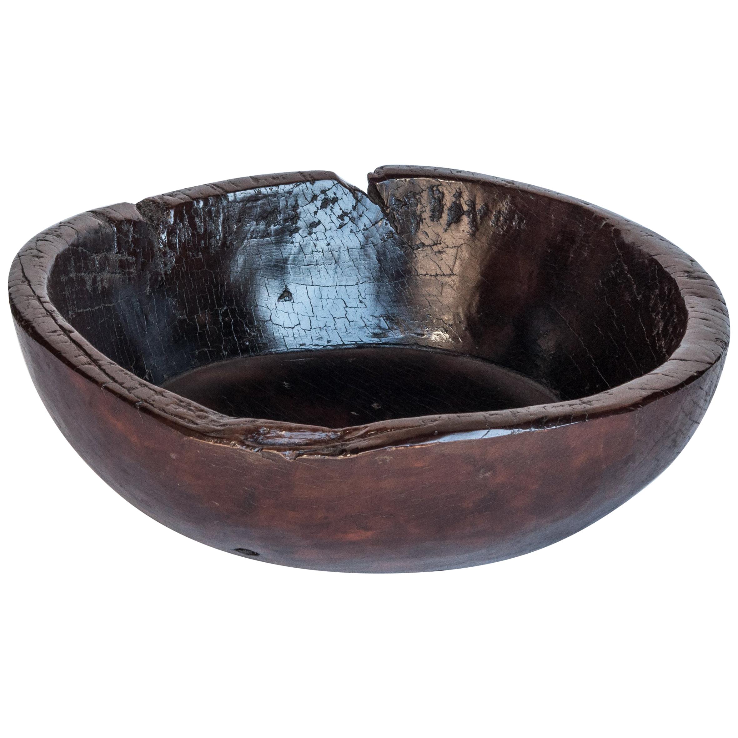 Old Tribal Wooden Bowl from the Nepal Himal, Mid-20th Century