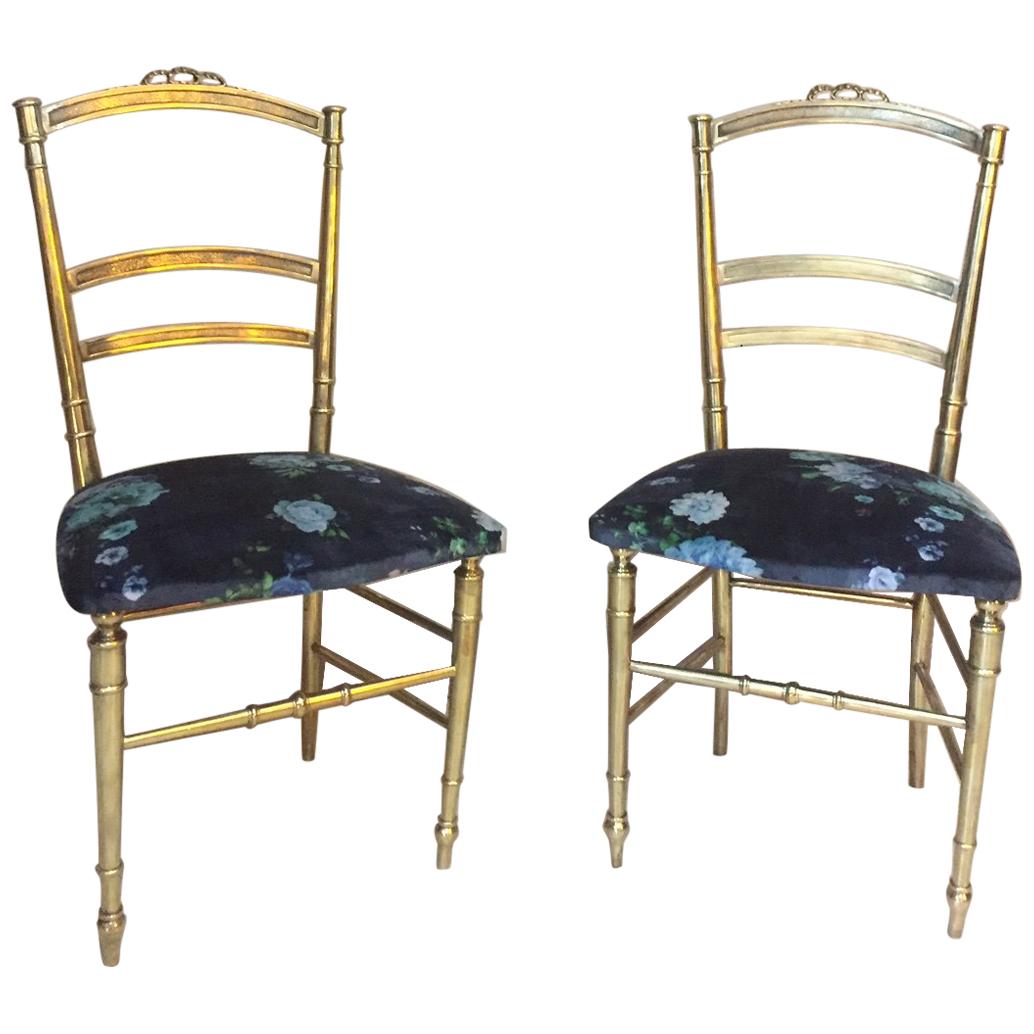 20th Century, French Pair of Louis XVI Style Gilted Bronze Chairs, 1930s