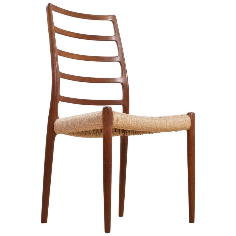 Scandinavian Modern Dining Chair in Teak and Paper Cord by Niels Moller, 1954 For Sale
