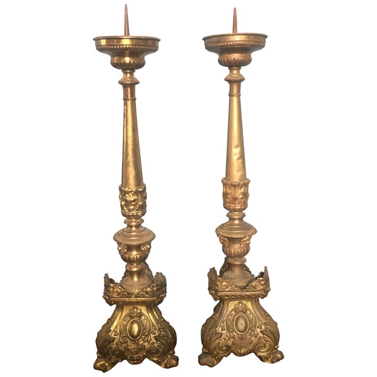 19th Century Pair of Italian Altar Brass Candleholder, 1890s For Sale ...