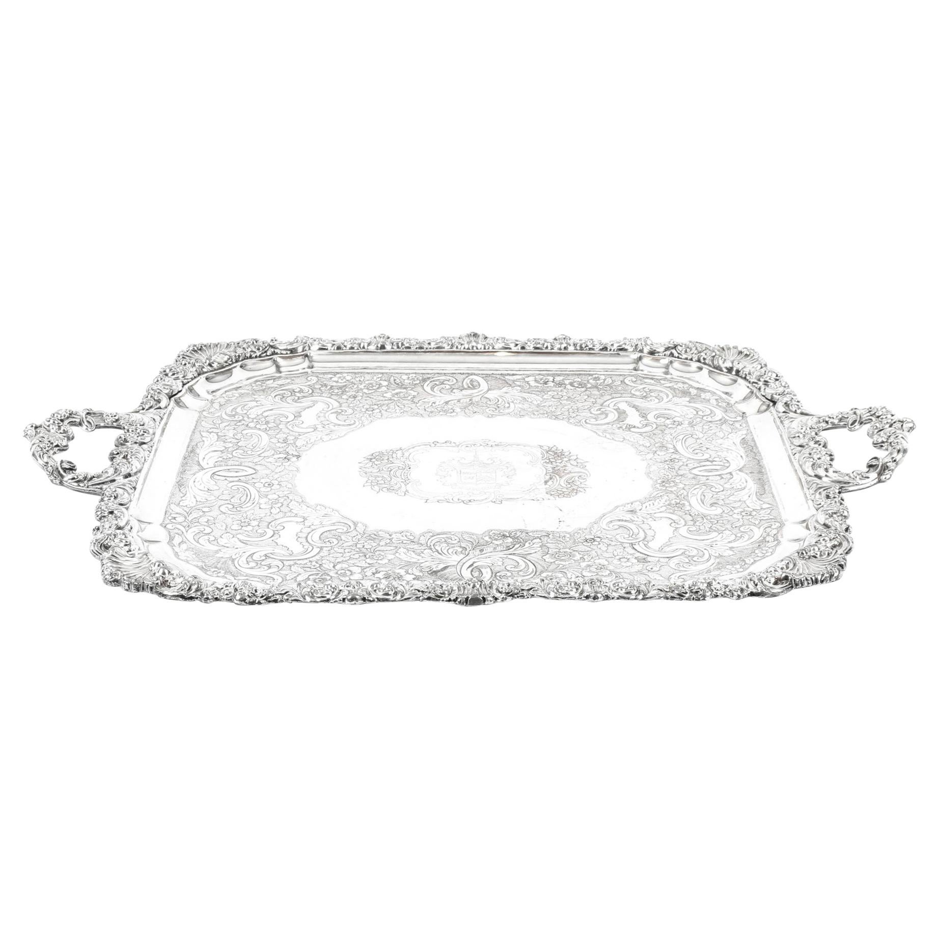 19th Century Regency Old Sheffield Silver Plated Tray with Cavendo Tutus Crest