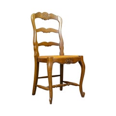 Set of Four French Antique Dining Chairs, Country, Kitchen, Oak, Rush circa 1930