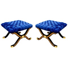 Dorothy Draper Pair of Espana Benches in Black Lacquer with Gilding, 1940s