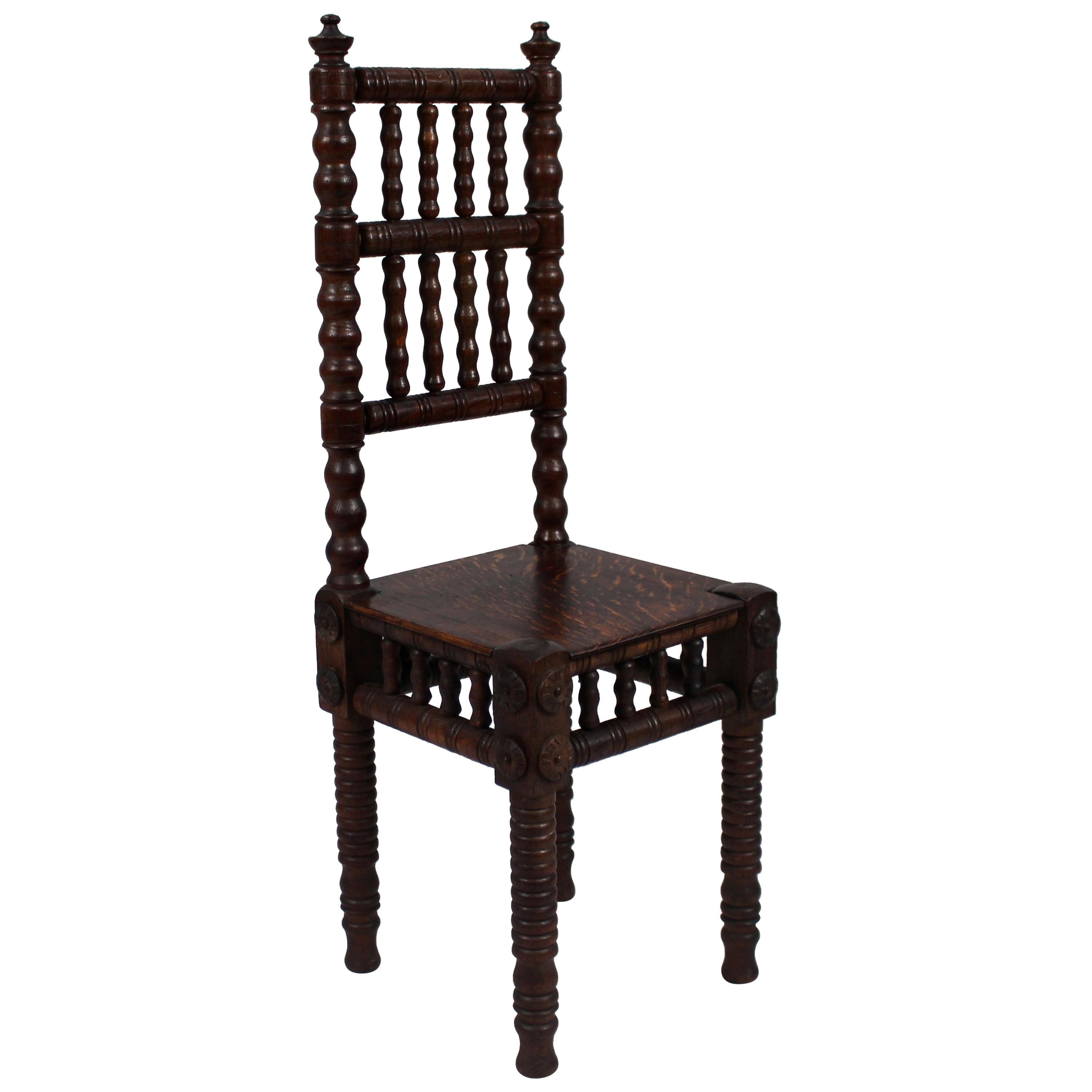 Small Victorian Oak English Childs Bobbin Chair For Sale