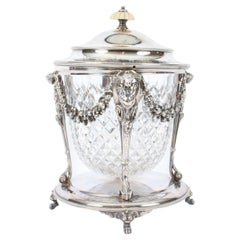 Victorian Silver Plate & Cut Glass Biscuit Barrel by Elkington 19th Century