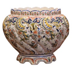 Early 20th Century, French Hand Painted Faience Cache Pot from Normandy