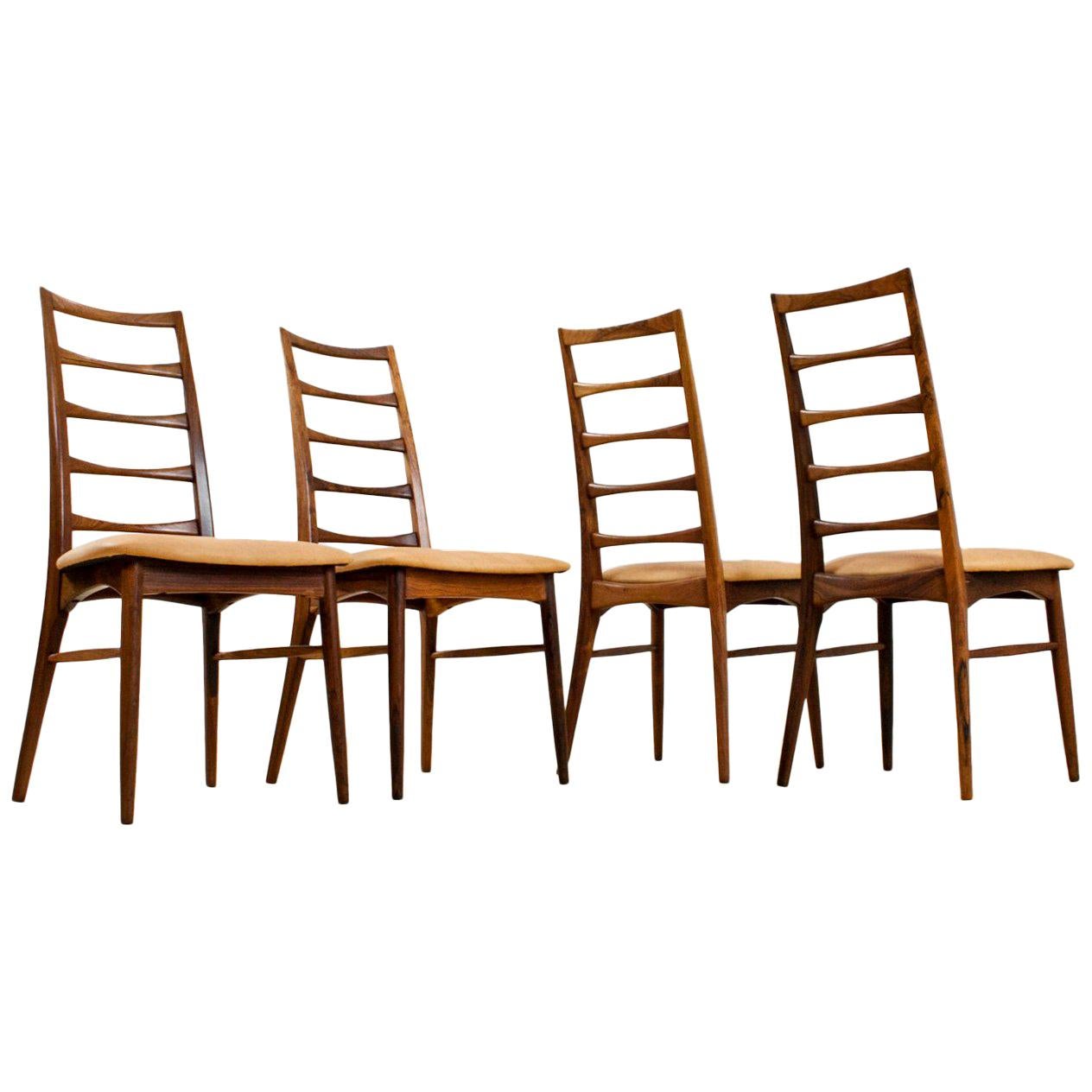 Mid-Century Modern Niels Kofoed Rosewood and Leather Dining Chairs Set of 4 For Sale