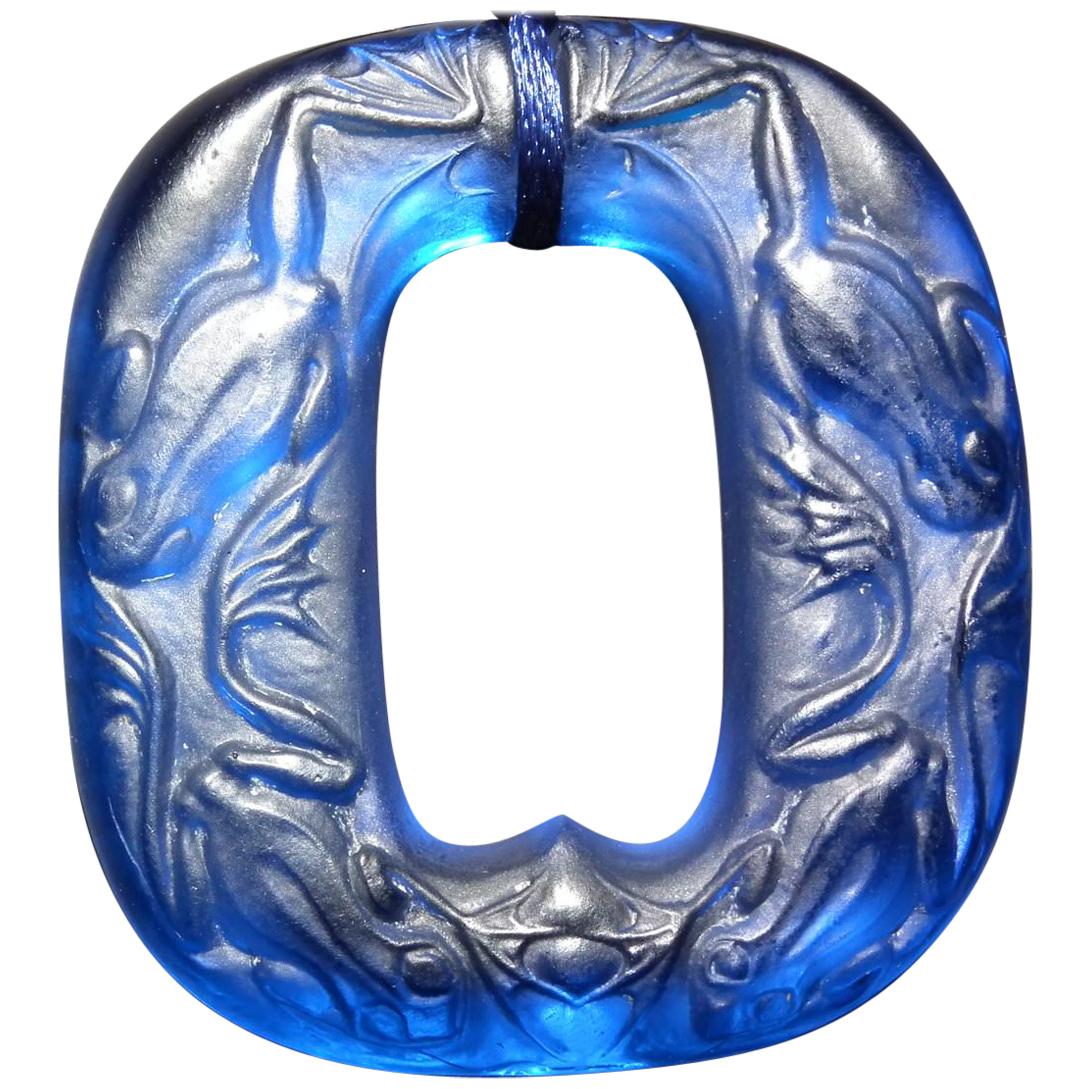 Rene Lalique Electric Blue Glass 'Grenouilles' Pendant