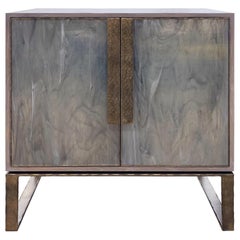 Customizable Chelsea Gray Glass Credenza with Metal Base by Ercole Home