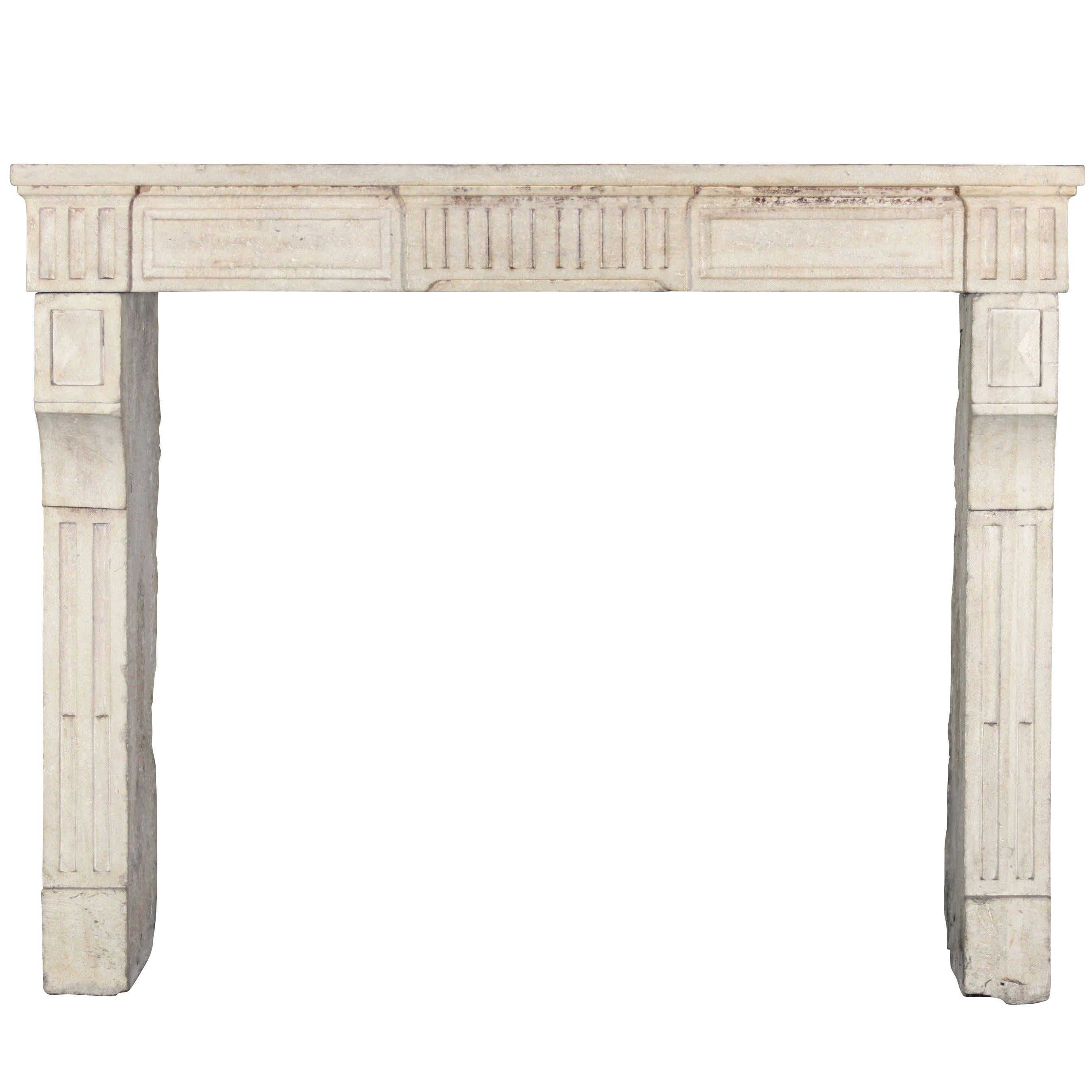 18th Century, Small French Classic Louis XVI Antique Limestone Fireplace