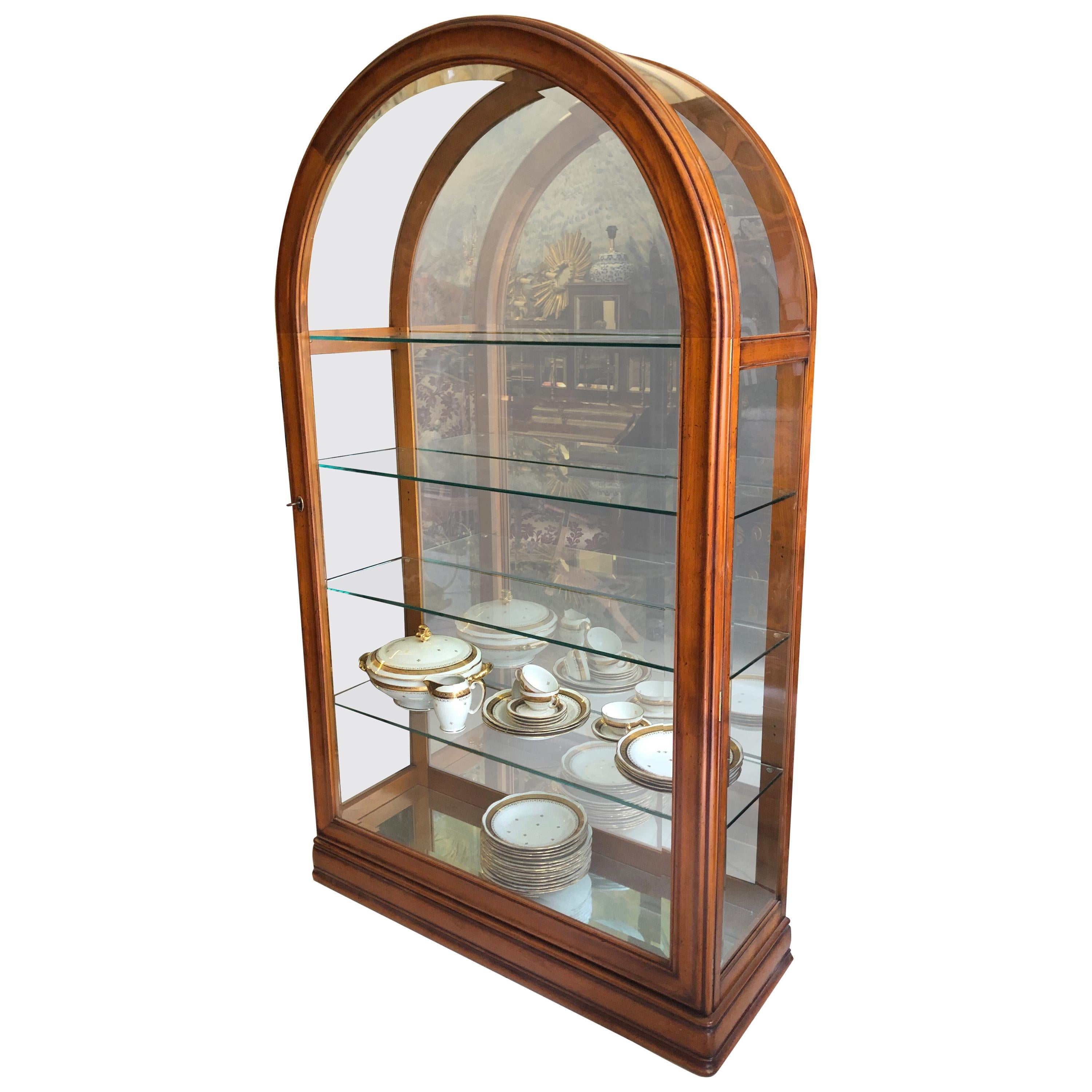 20th Century Grand Demilune Mahogany Display Cabinet or Vitrine with Mirror Back