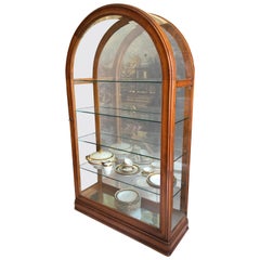 Antique 20th Century Grand Demilune Mahogany Display Cabinet or Vitrine with Mirror Back