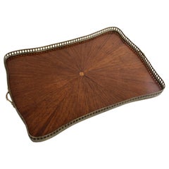 French Rosewood Marquetry Sunburst Serving Tray with Bronze Gallery, circa 1900