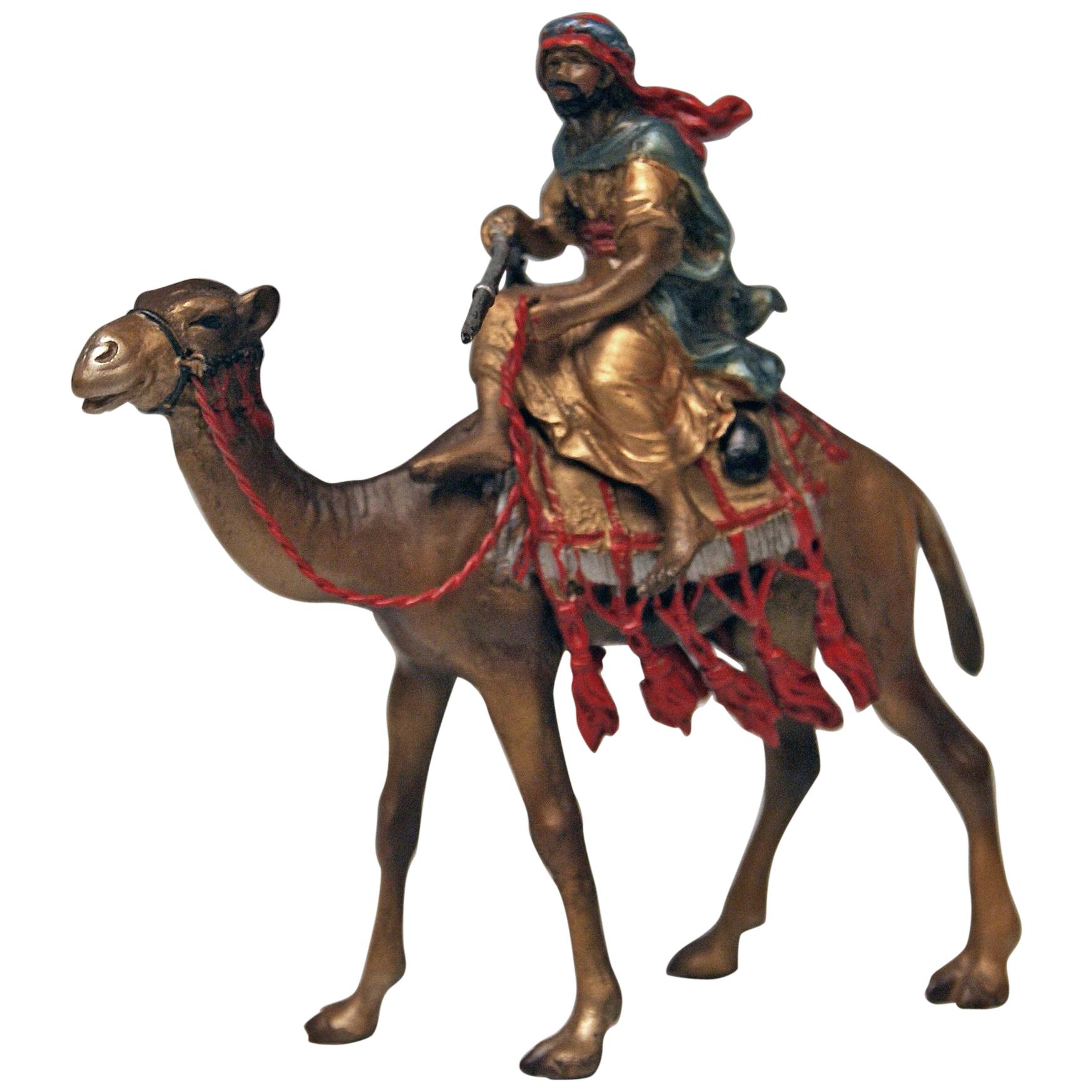 Vienna Bergman Bronze Arab Man Riding on Camel Vintage, 1890-1900