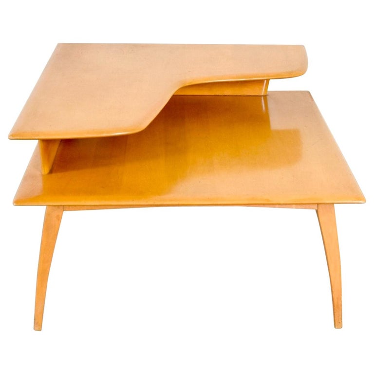 Midcentury Heywood Wakefield TwoTier Corner Maple Wood End Table at