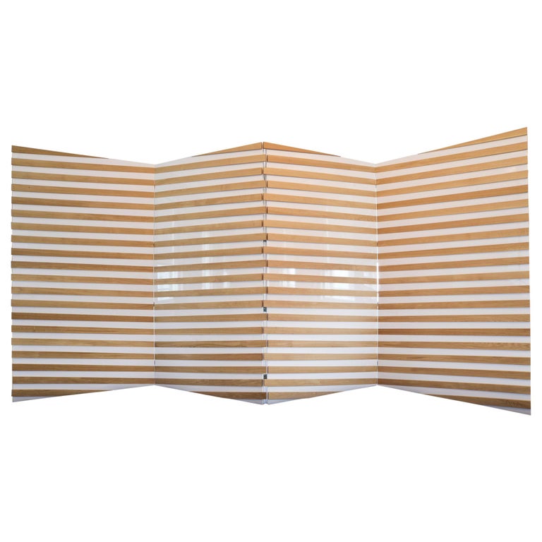 Yoko Folding Screen in Natural Solid Oak For Sale