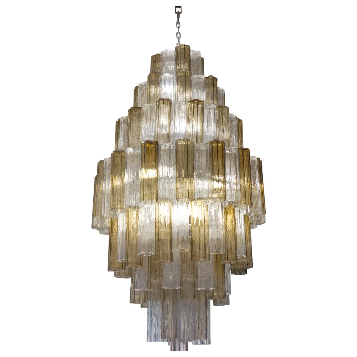 Venini Mid-Century Modern Grey Murano Glass Chandelier by Toni Zuccheri, 1980