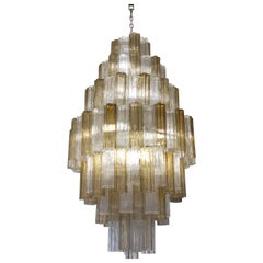 Retro Venini Mid-Century Modern Grey Murano Glass Chandelier by Toni Zuccheri, 1980