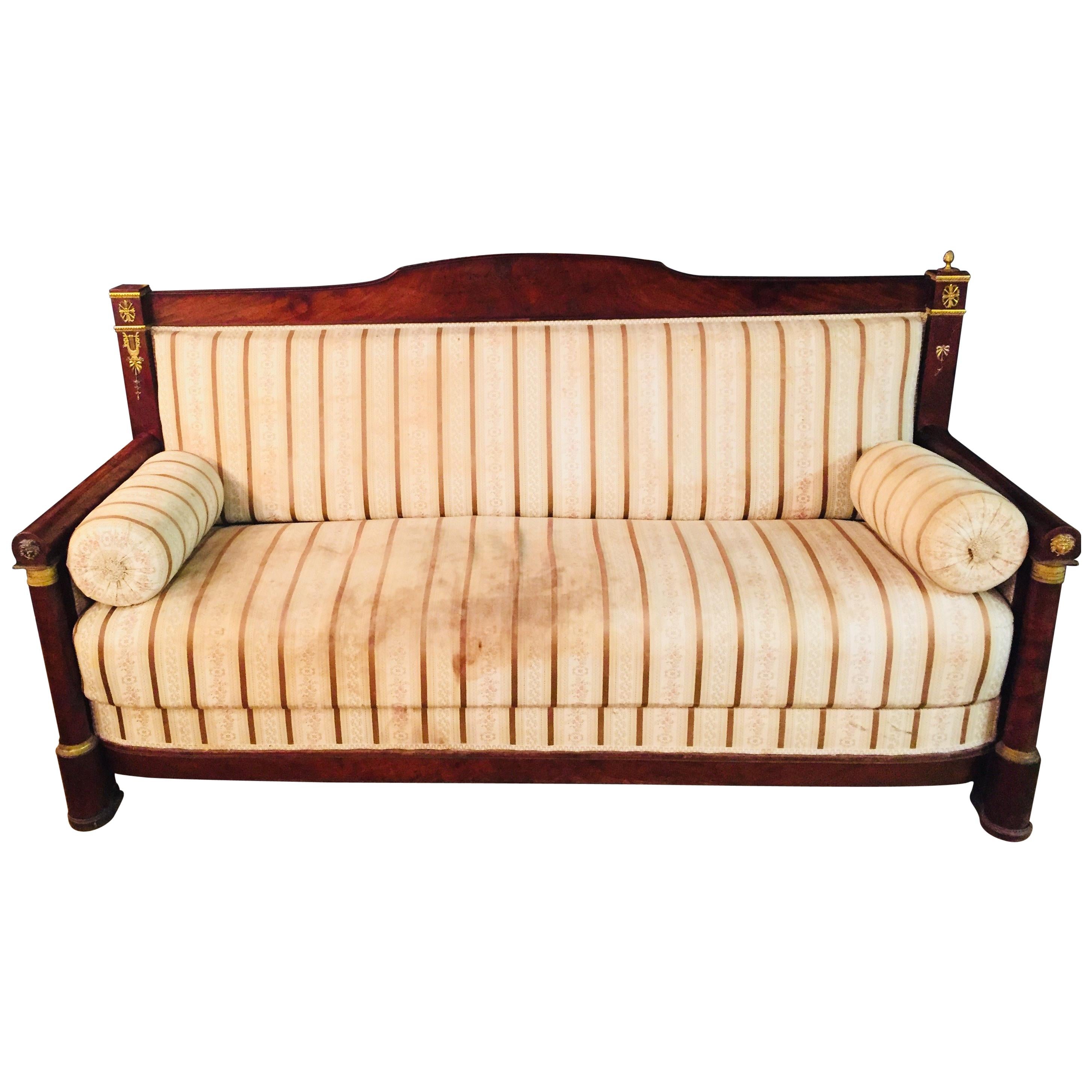 Original French Empire Sofa Mahogany with Columns