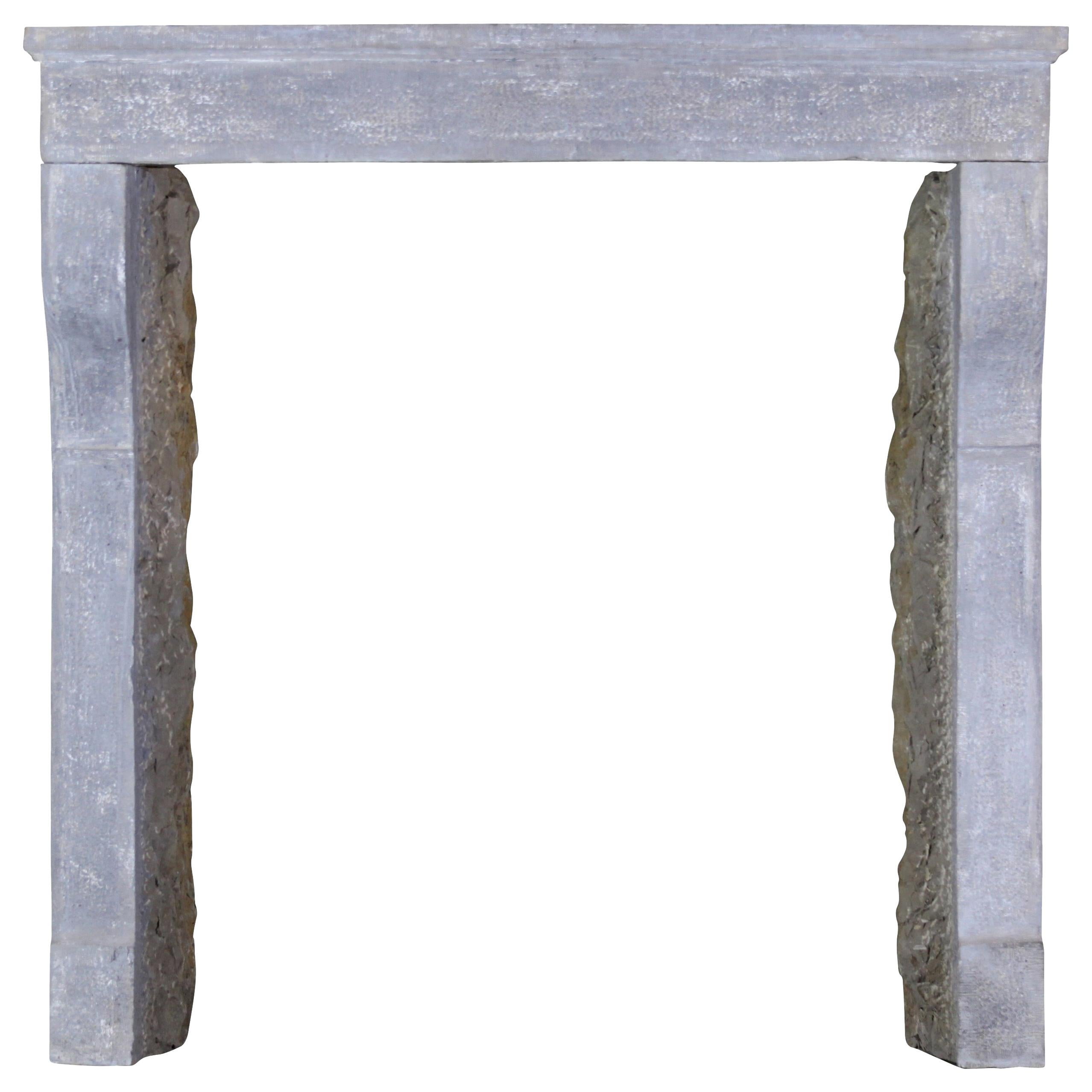17th Century Small French Rustic Limestone Antique Fireplace Surround