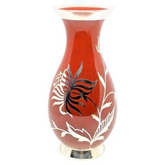 Red Colored Silver Overlay Vase by Furstenberg Germany, German 1930s