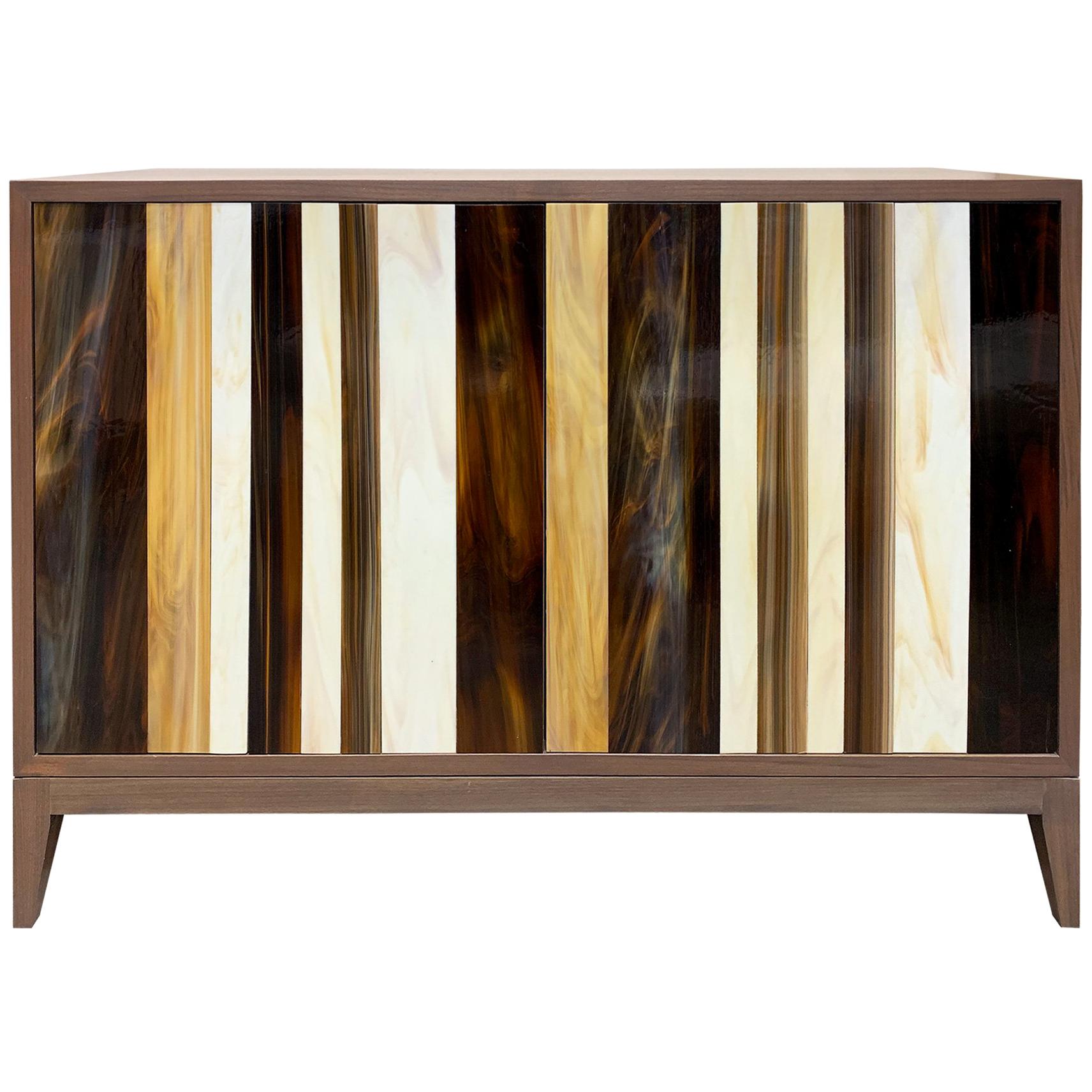Modern Grey Walnut Mosaic Milano Buffet with Brown / Ivory Glass by Ercole Home