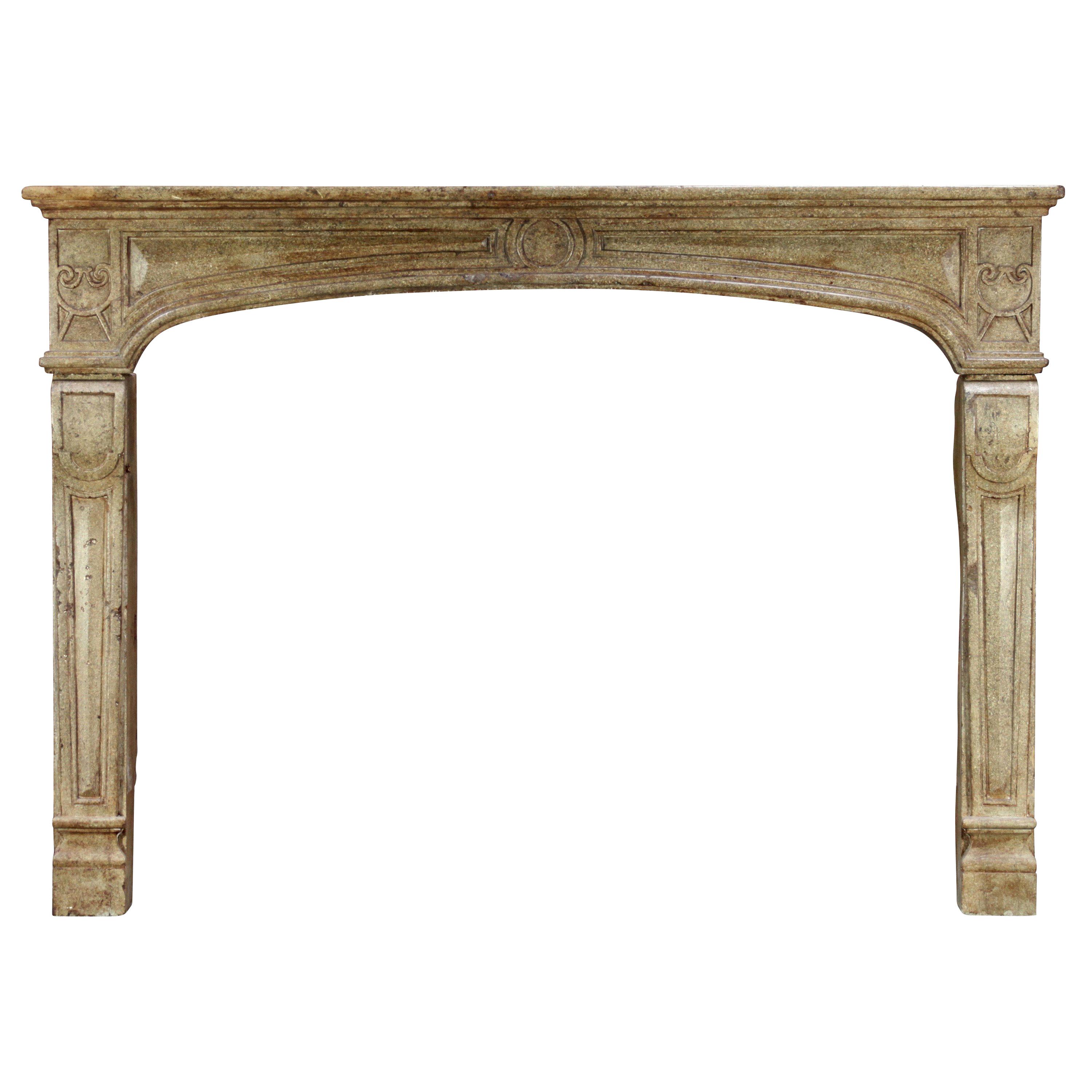 18 Century French Cosy Grand Hard Limestone Antique Fireplace Surround For Sale