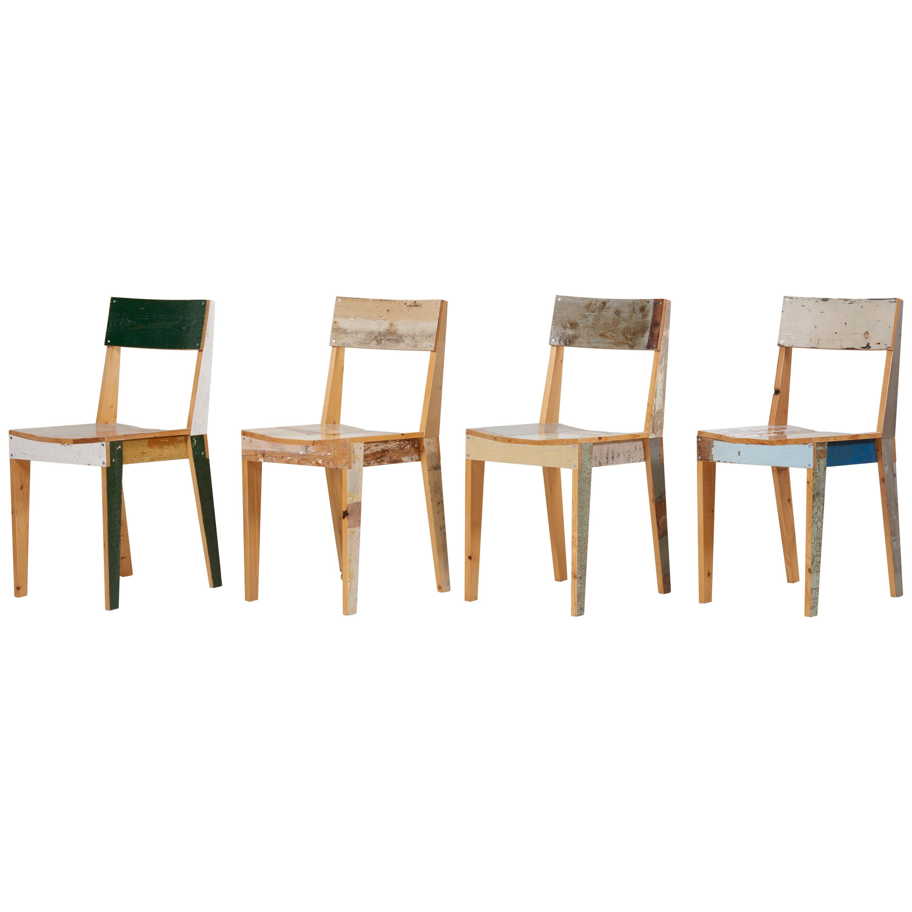 Set of Four Lacquered Oak Chairs in Scrapwood by Piet Hein Eek