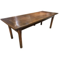 19th Century French Fruitwood Farmhouse Table with Two Drawers