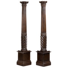 Pair of 17th Century Carved Oak Columns