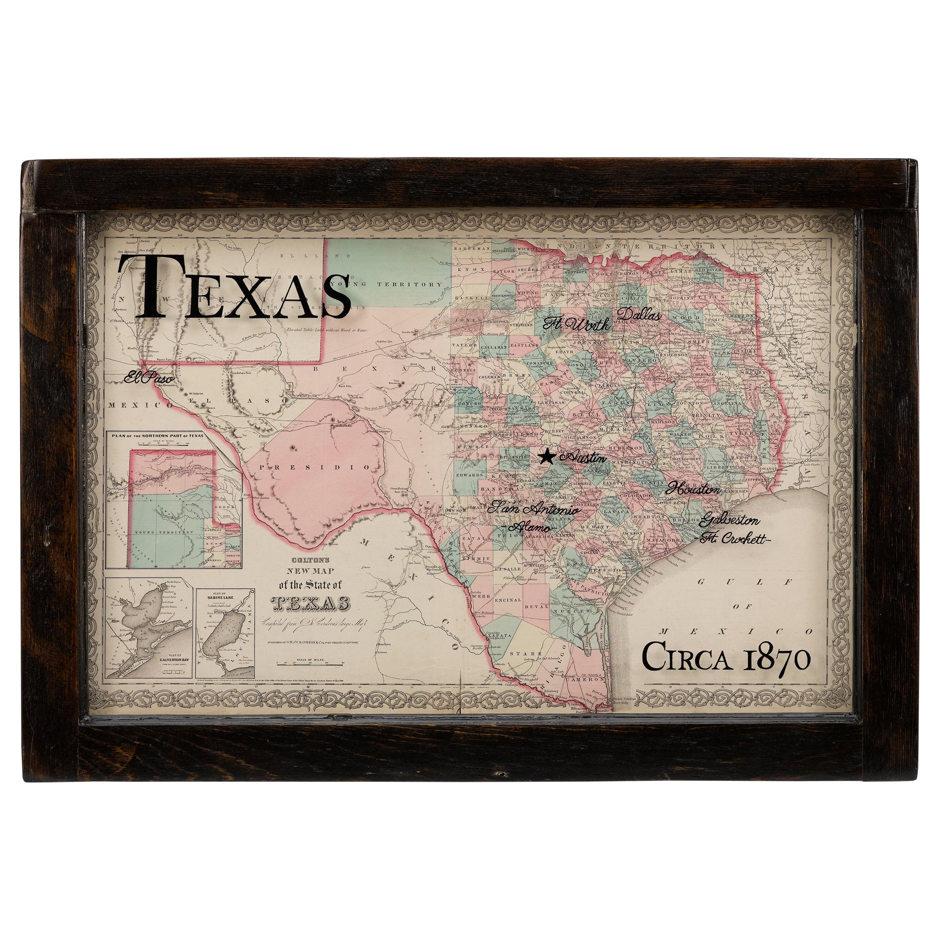 1870 Texas Map by Colton