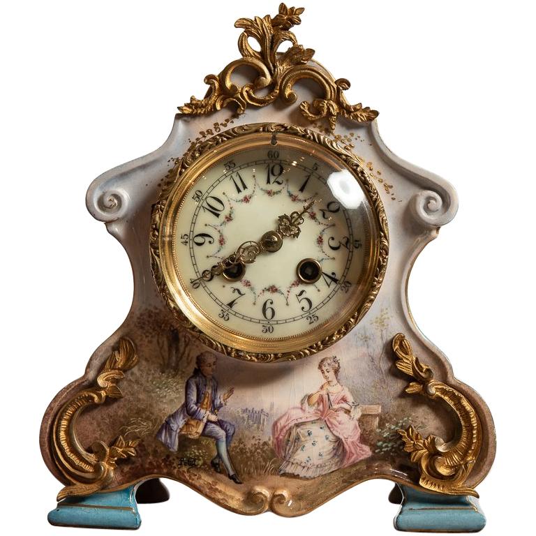 Porcelain Mantle Clock by S Marti of Paris, France, 1889