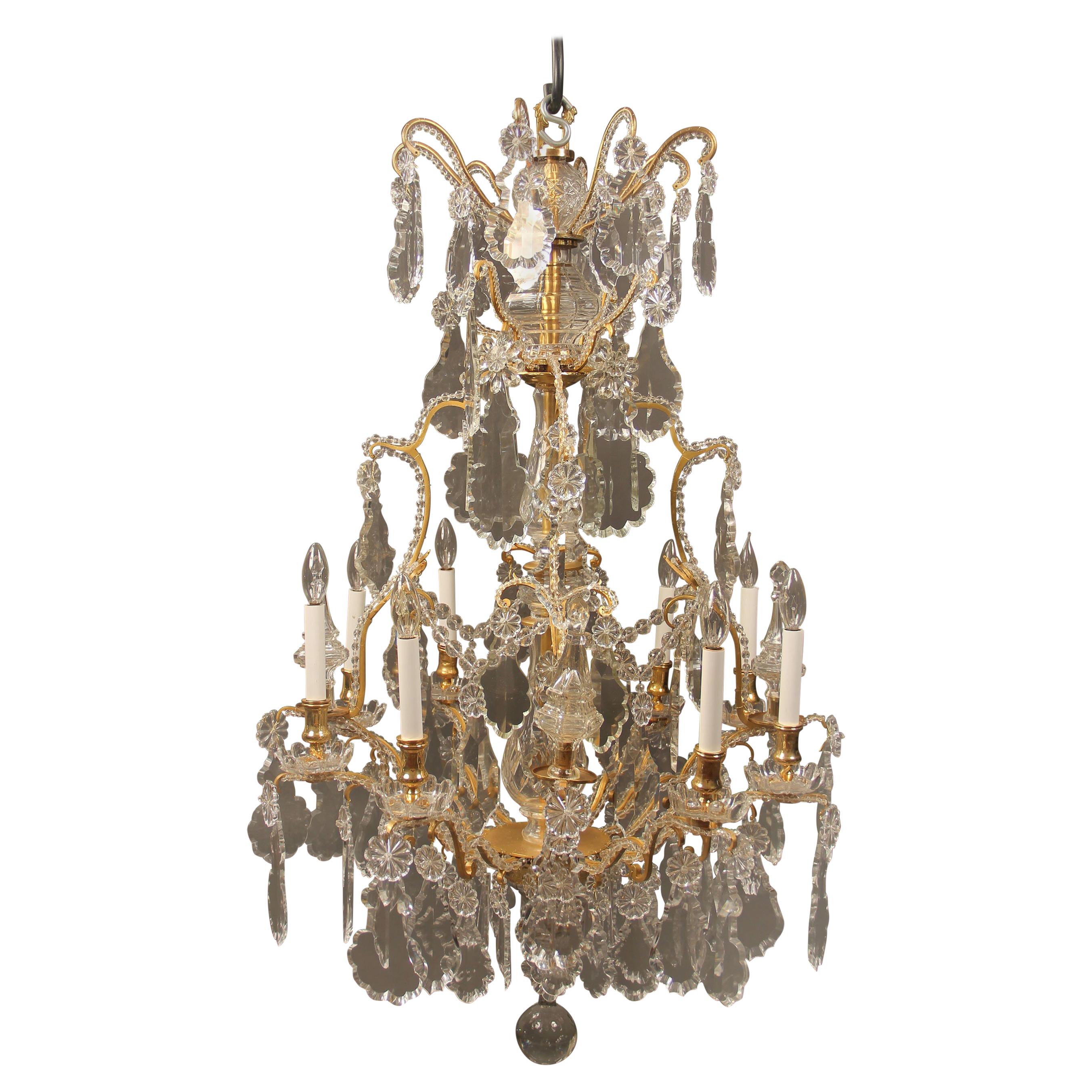 Beautiful Late 19th Century Gilt Bronze and Crystal Eight-Light Chandelier