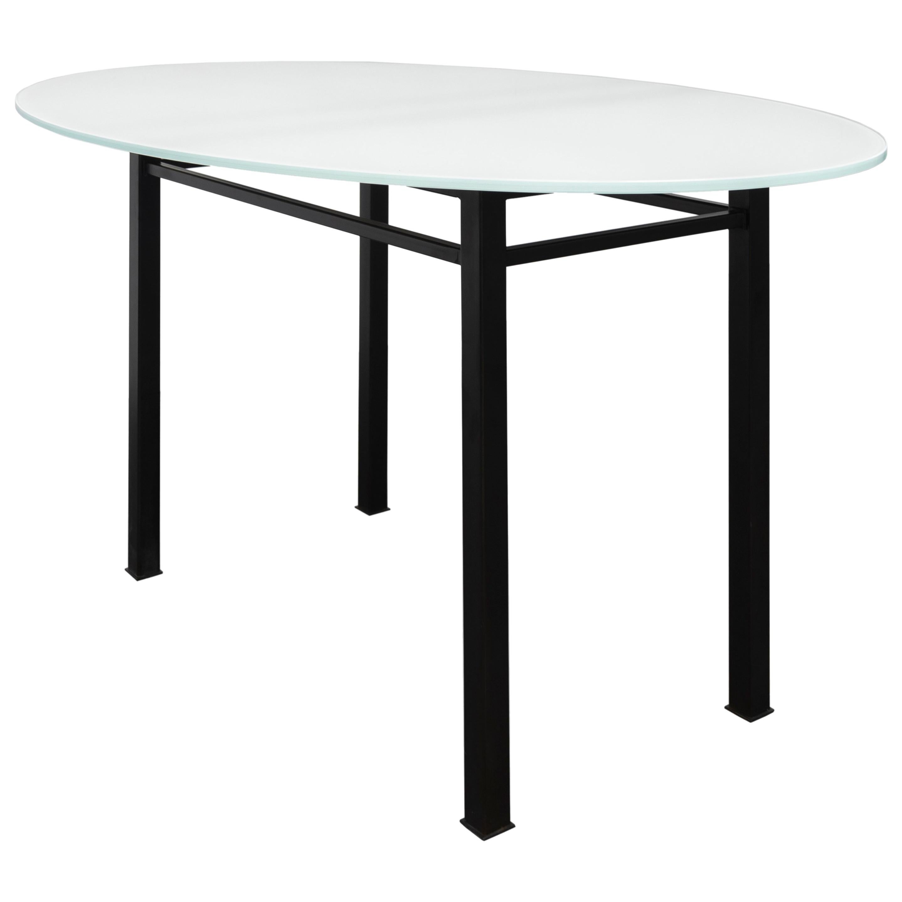 90° Glass & Metal Oval Dining Table, Vica designed by Annabelle Selldorf