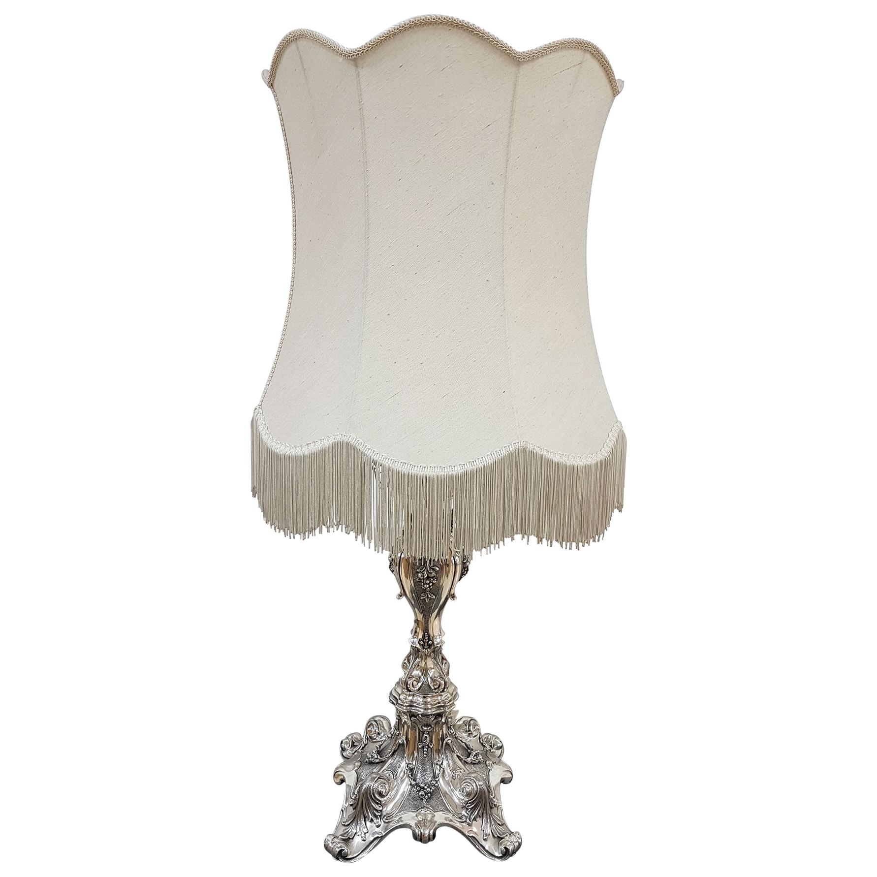 Lampe de table de style Barocco en argent sterling du 20e siècle, Italie