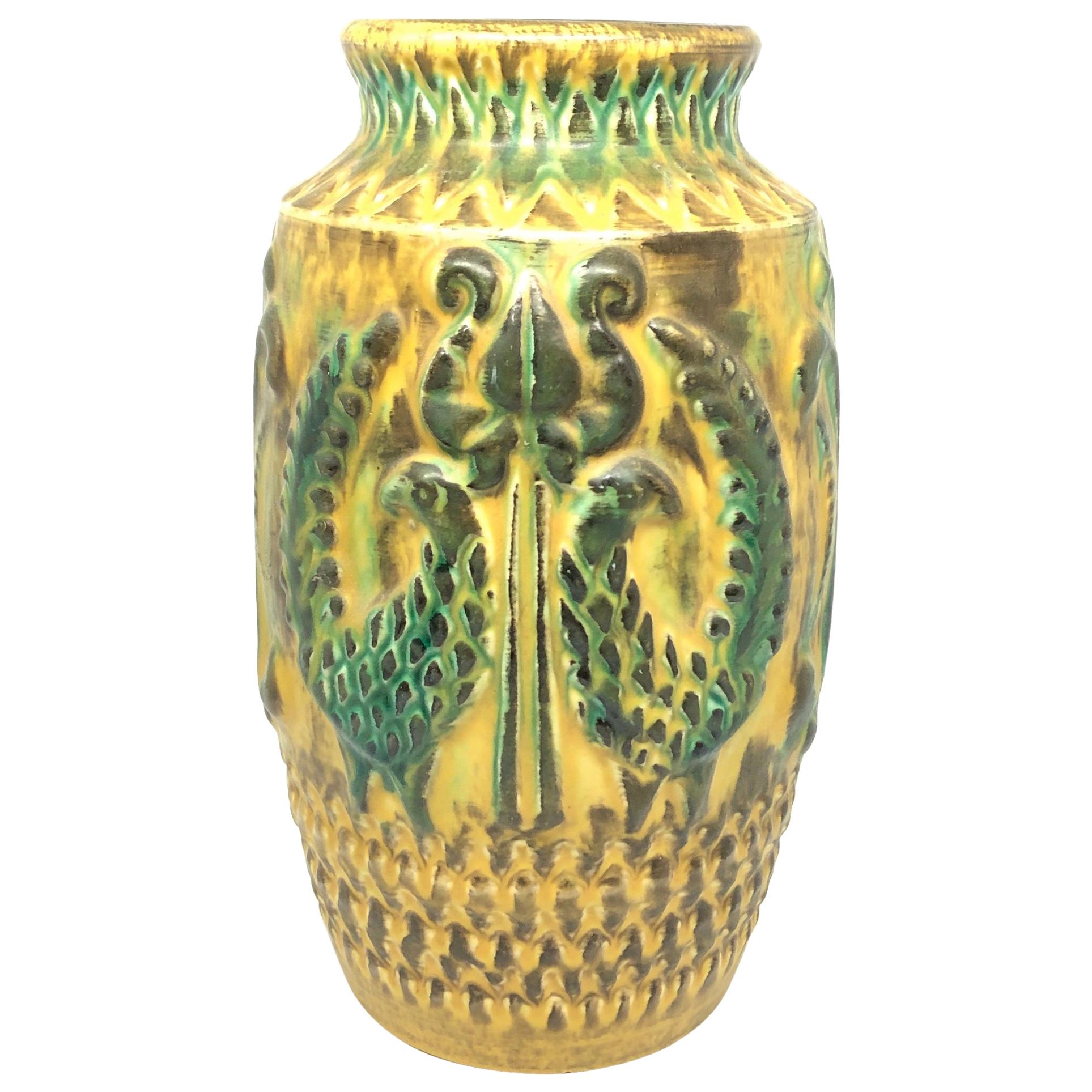 Abstrakte Vintage-Vase aus westdeutscher Keramik mit Fasanenmotiv, um 1970 im Angebot