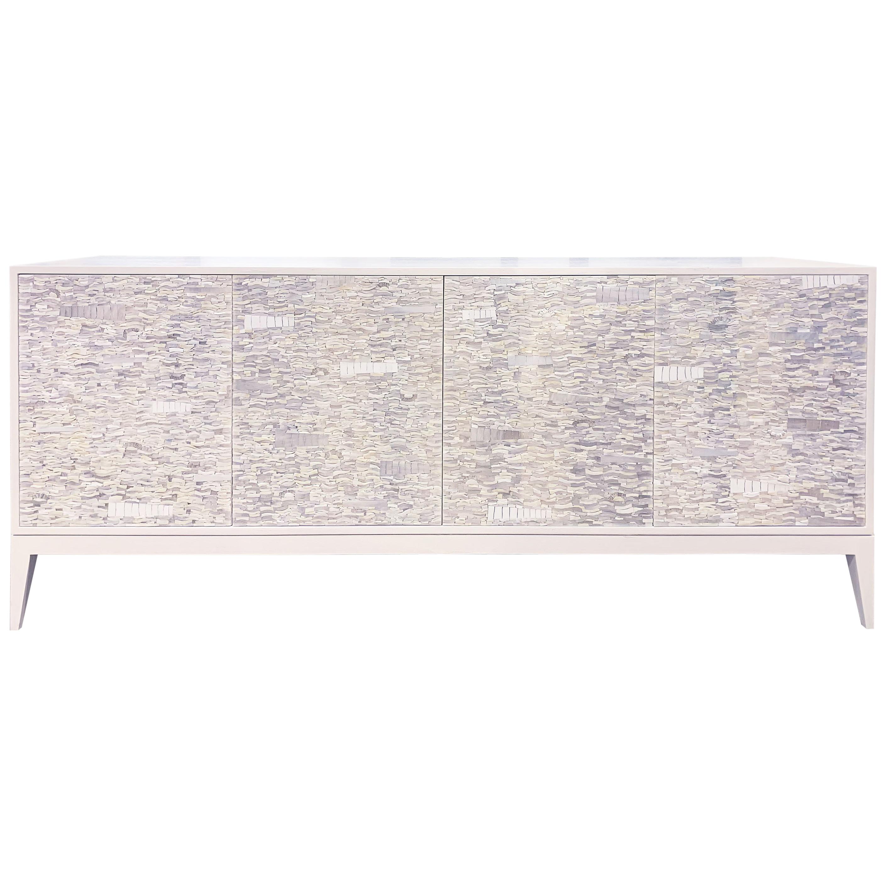 Modern White Milano Buffet in Ravenna Ivory Glass Mosaic by Ercole Home