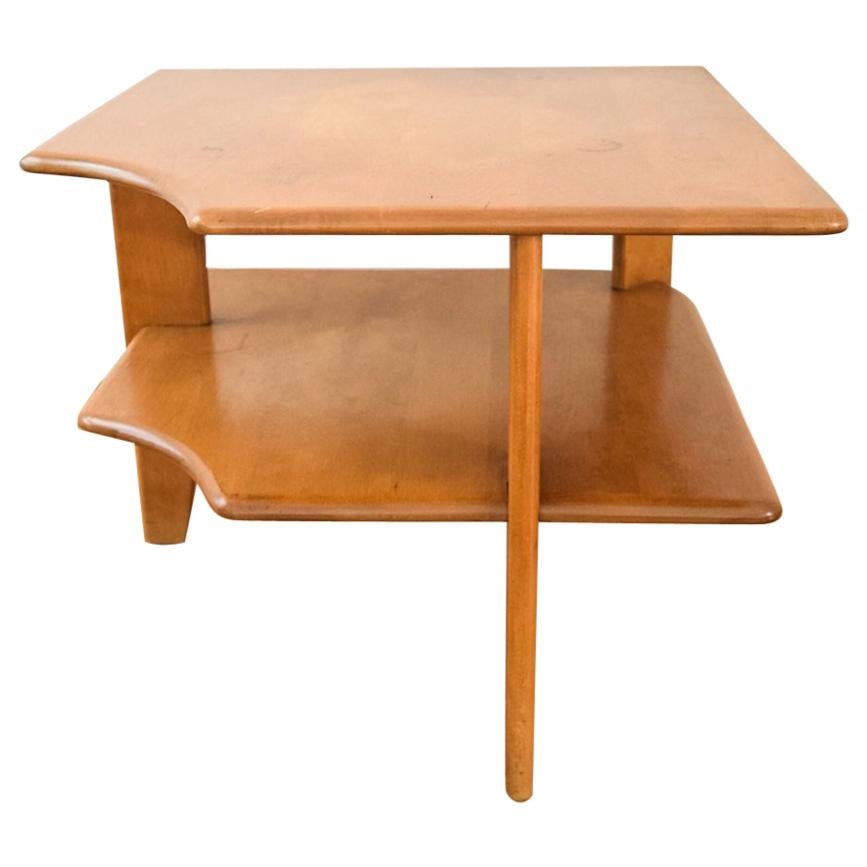 Midcentury Heywood Wakefield Corner Maple Wood Side Table, 1940s For Sale