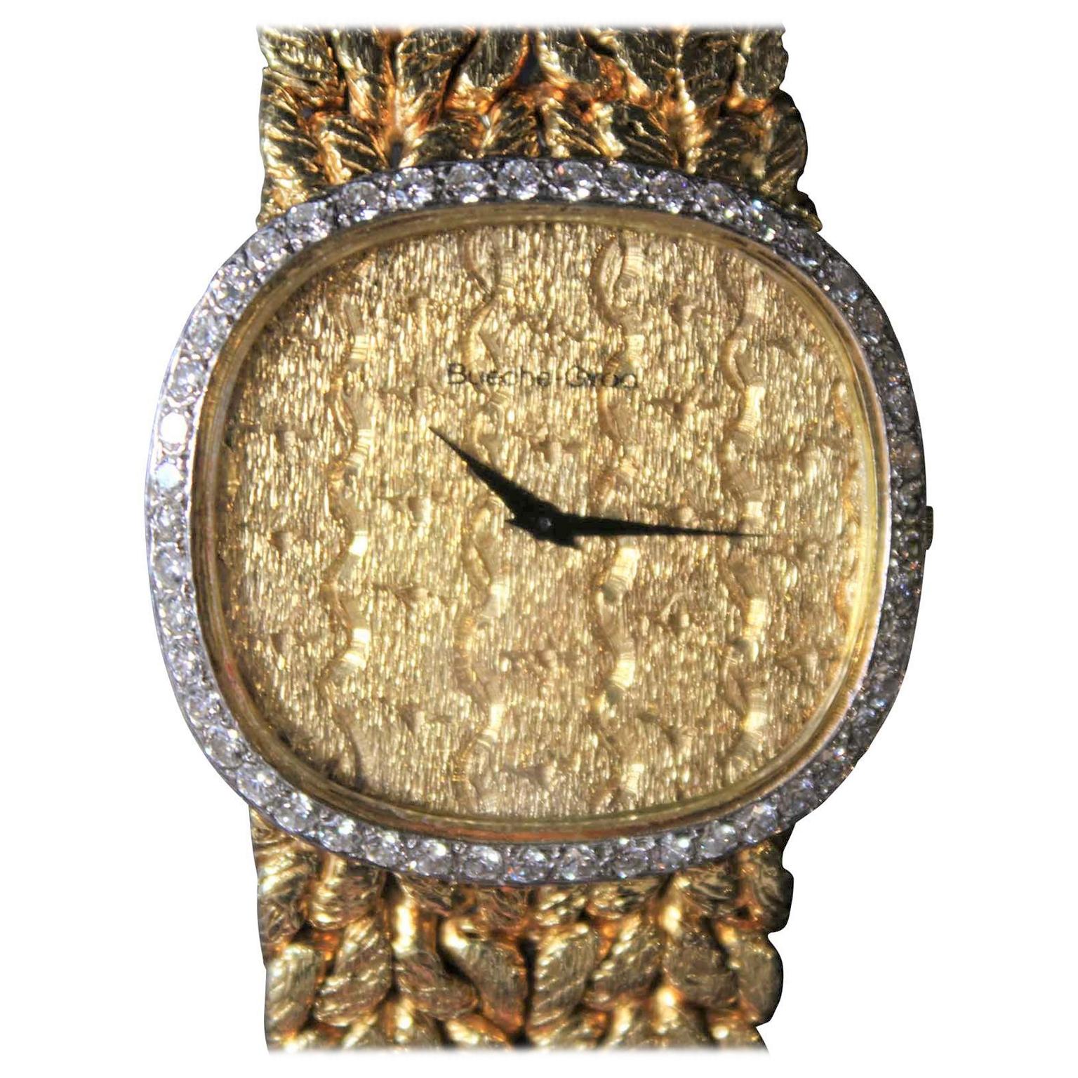 Bueche Girod 18-Karat Gold Watch with Original Diamond Bezel