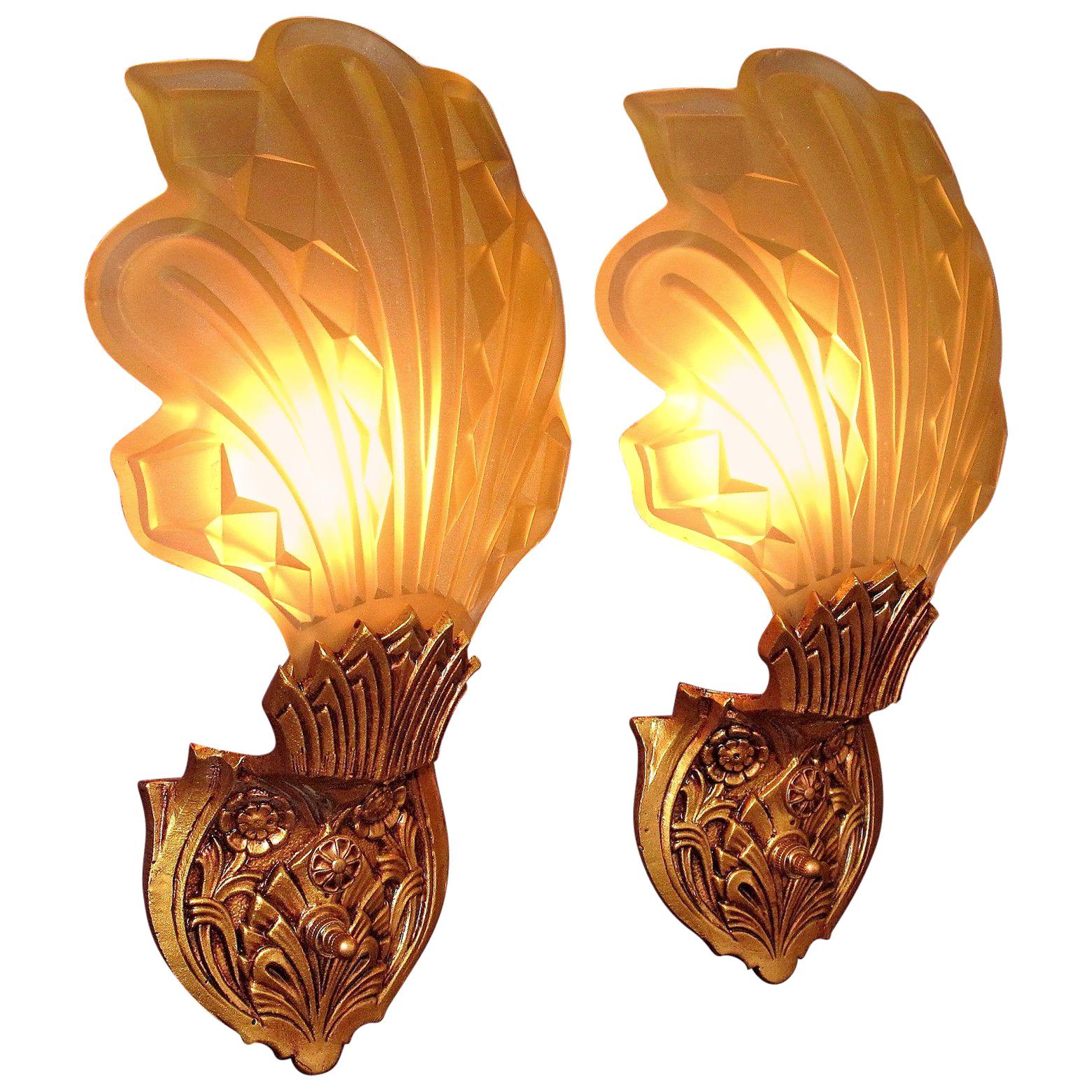 2 Pair of 1920s Early 1930s Art Deco Sconces For Sale