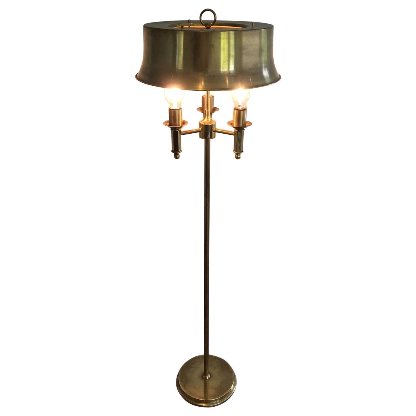 Beautiful Bronze and Brass Floor Lamp with Brass Shade For Sale
