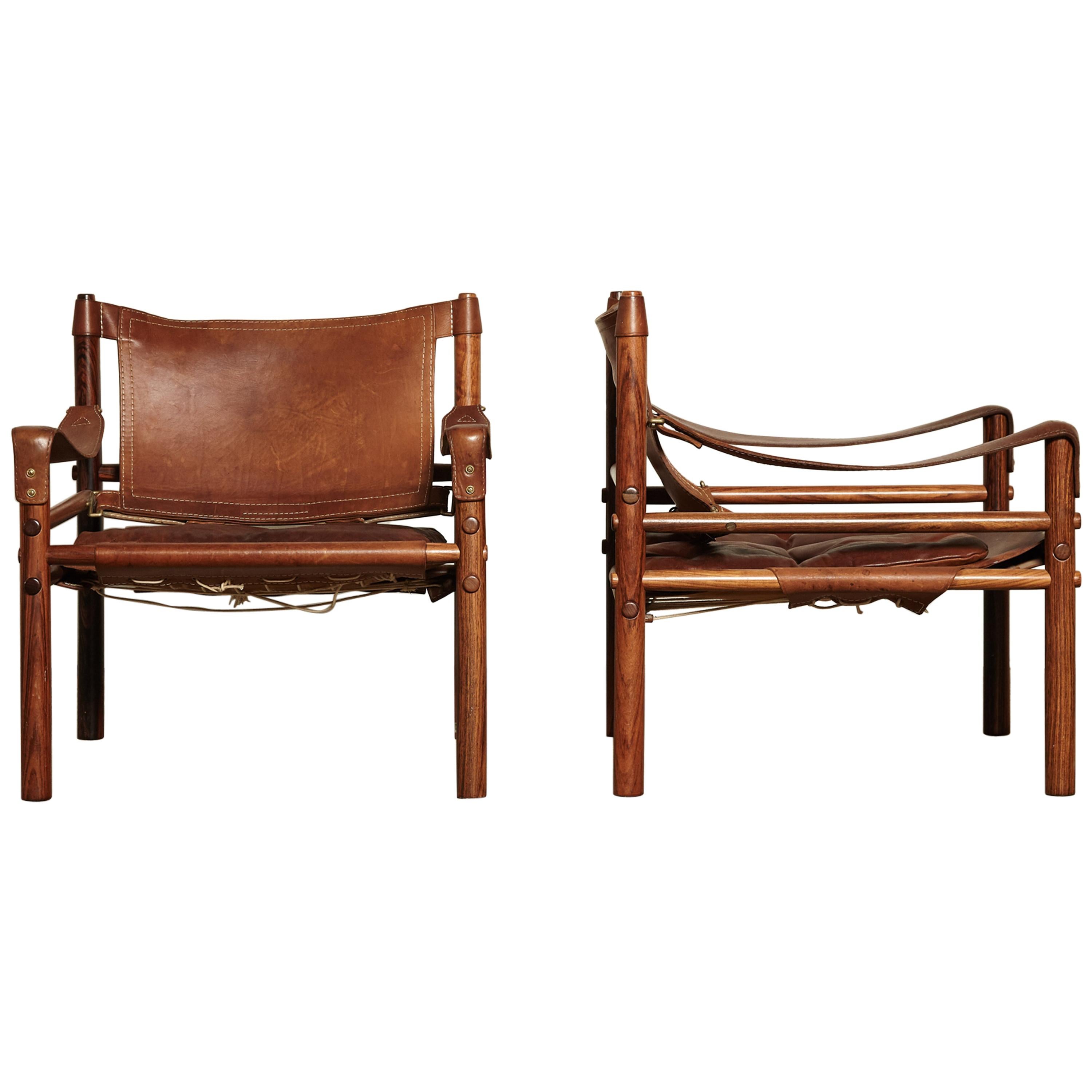 Stunning Pair of Arne Norell Safari Sirocco Chairs, Sweden, 1960s