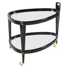 Aldo Tura Rare Italian Cart Bar, Oval, Brass and Ebonized Wood, Italy, 1950s