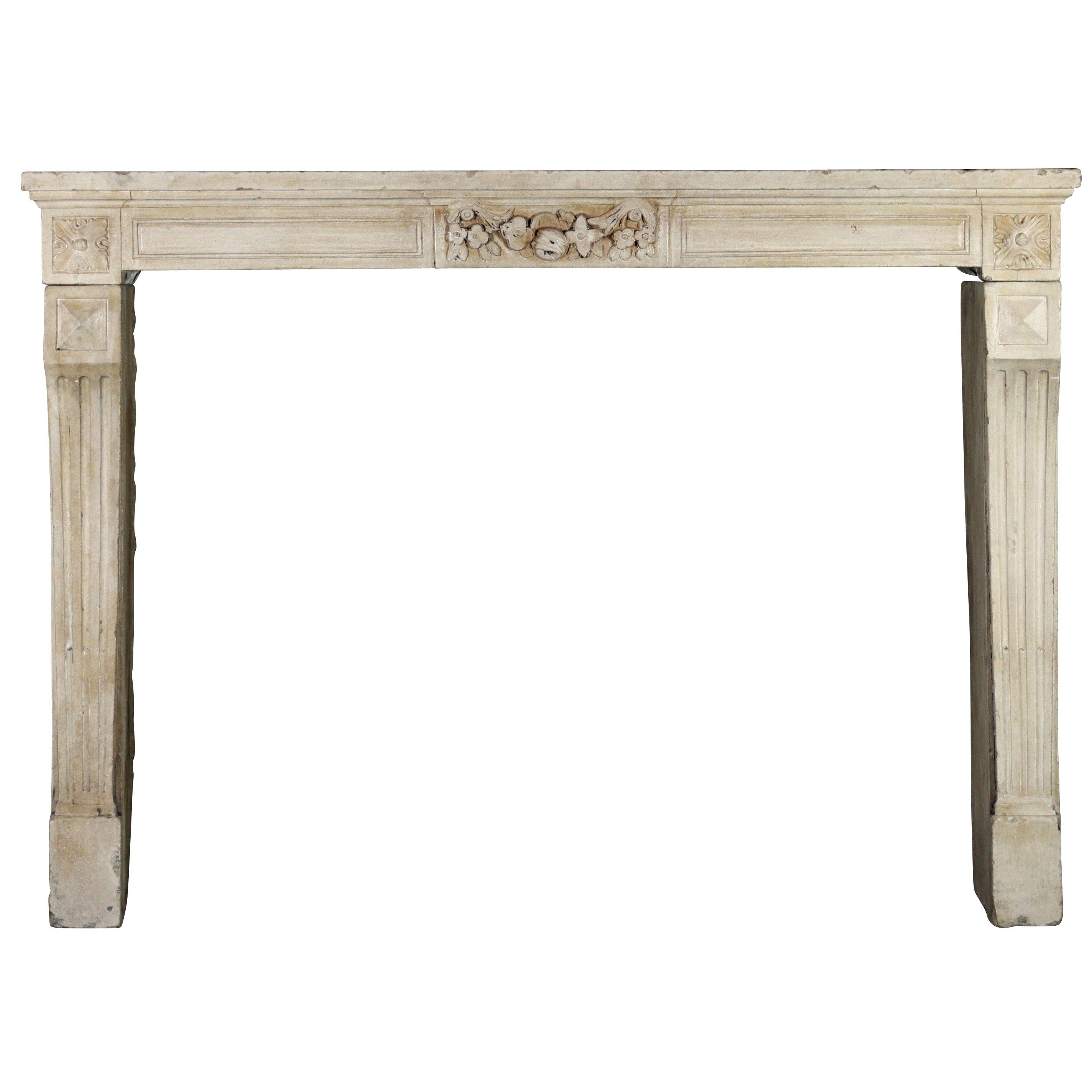 18th Century French Limestone Country Antique Fireplace Surround