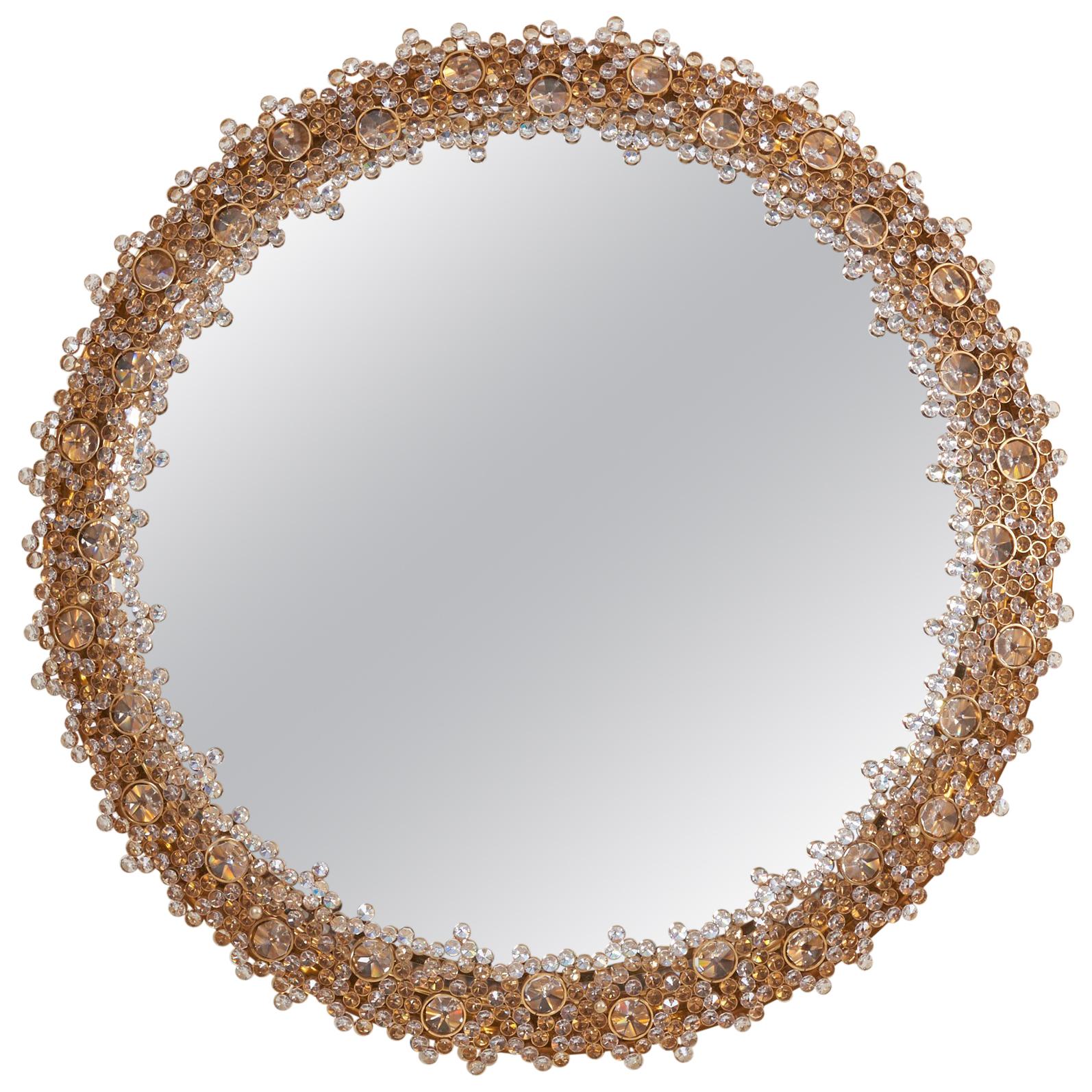 Outstanding Round Illuminated Palwa Crystal Glass Mirror, Model S104W