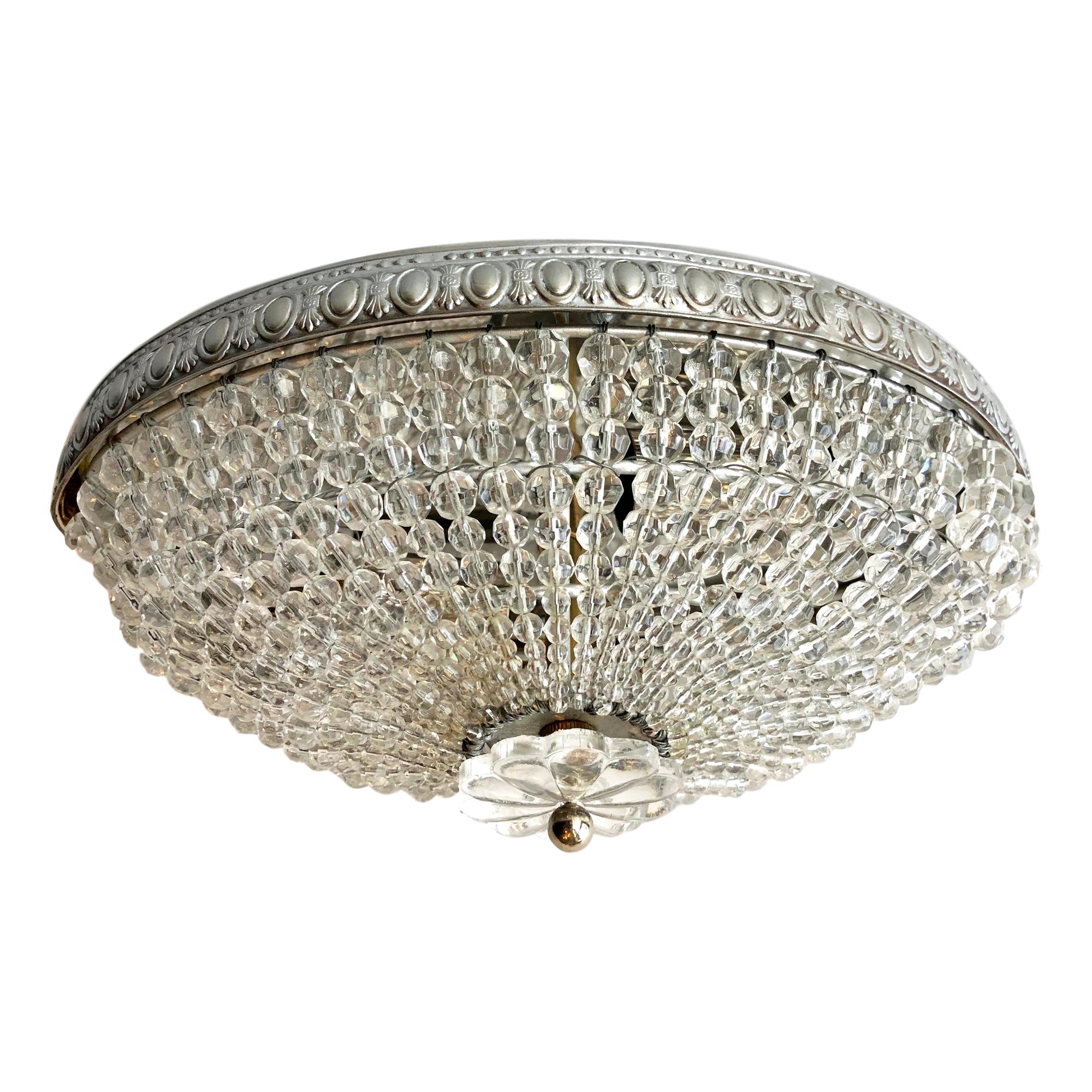 Pair of Beaded Crystal Flush Mount Fixtures, Sold Individually
