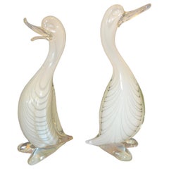 Pair of Stylized Murano Art Glass Ducks Attributed to Archimede Seguso Italy