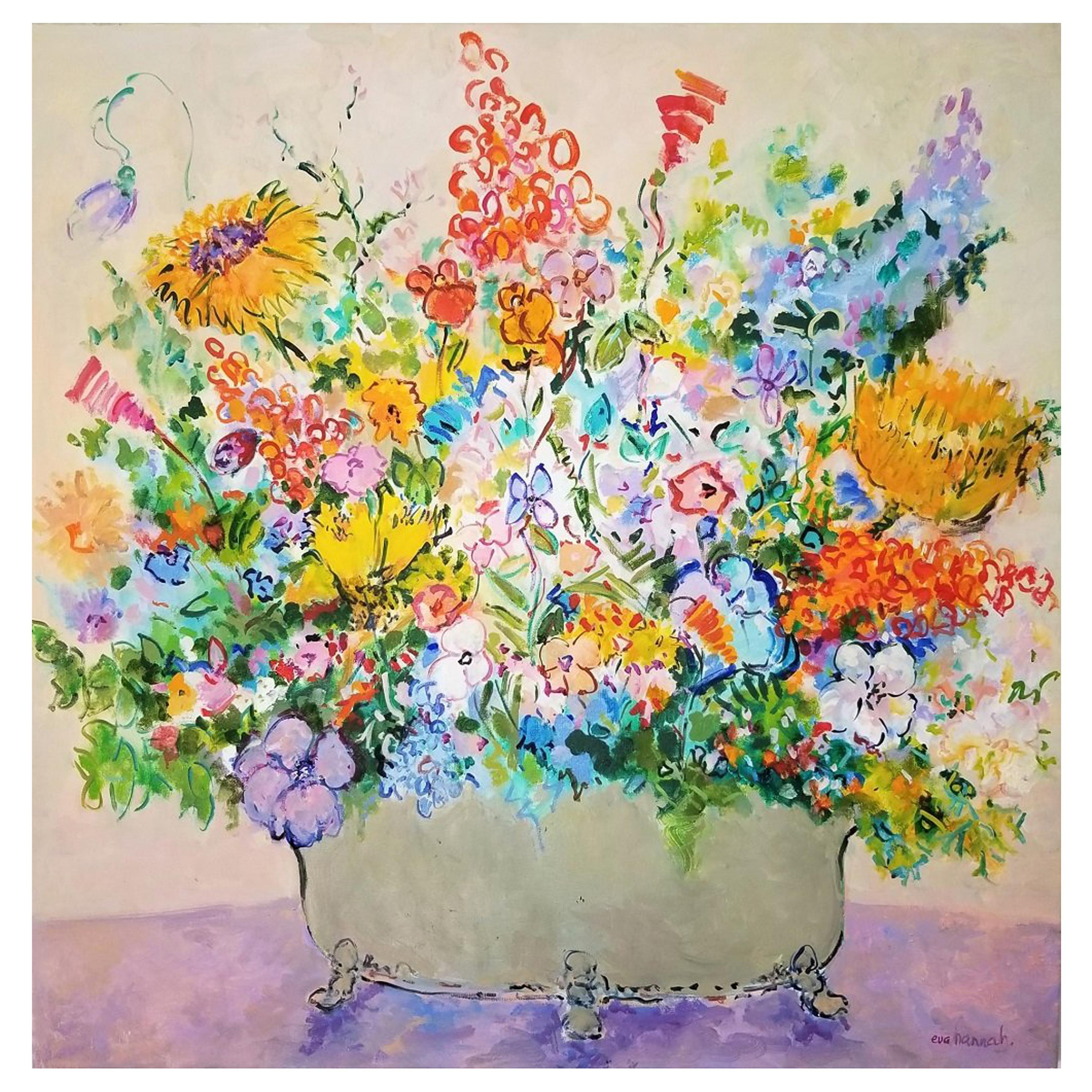  Eva Hannah "Spring Flowers" Oil Painting on Canvas, Signed 2018